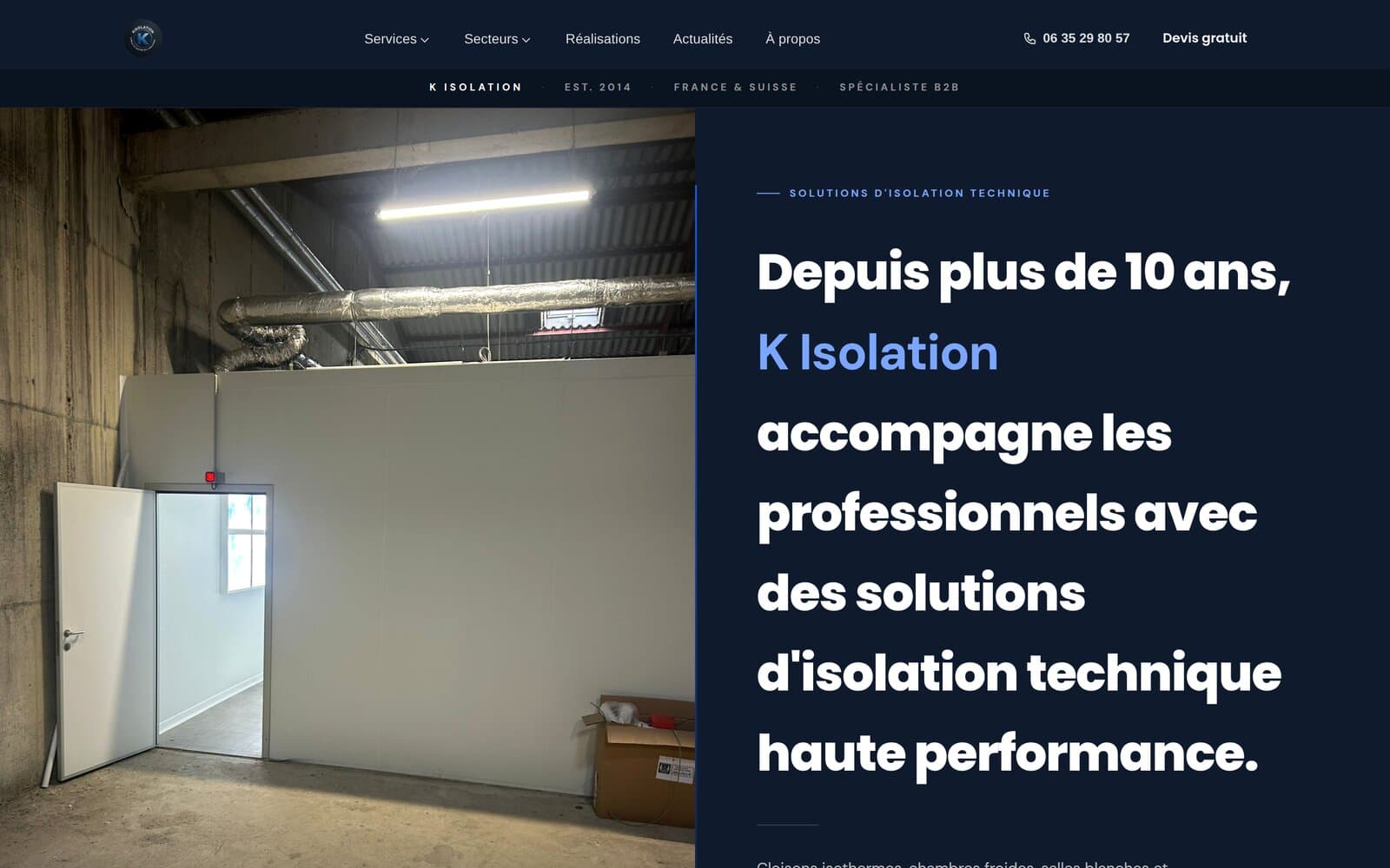 Site vitrine de K Isolation, réalisé par Meridian